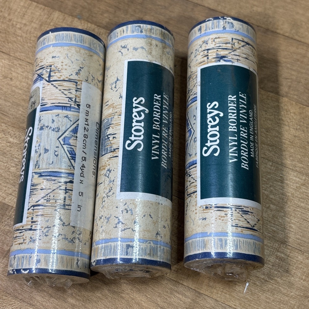 Vintage Storeys Vinyl Wallpaper Border Blue Country 5.4 Yd England NOS Lot 3
